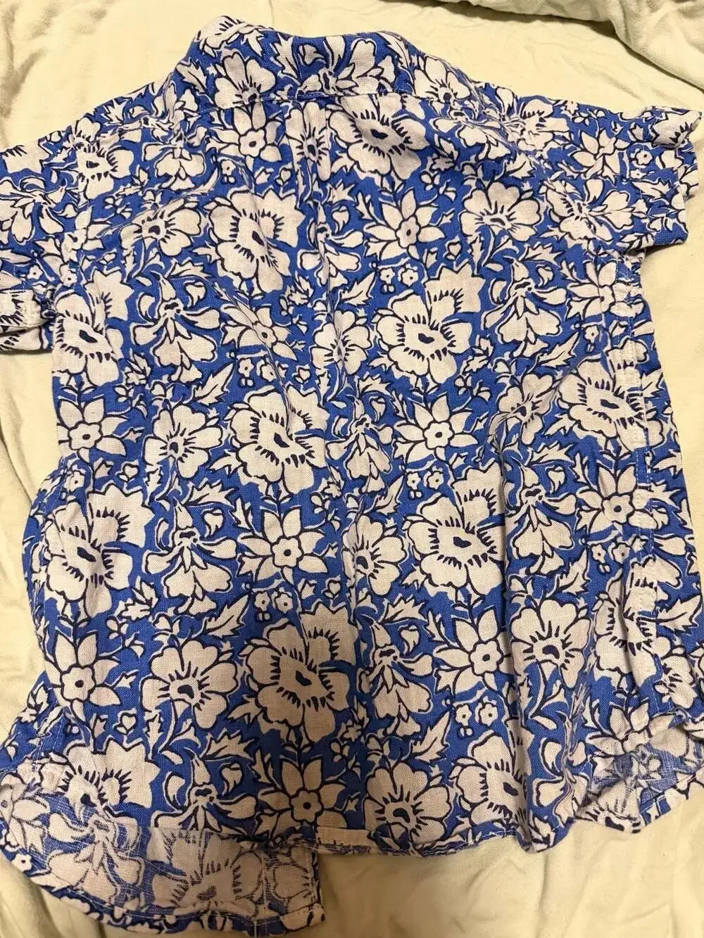 Crewcuts Boys Floral Linen-Cotton Short Sleeve Button-Down Shirt
